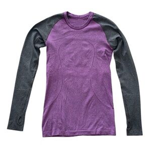 Lululemon Swiftly Tech Long Sleeve Shirt Womens Size 6 Purple Gray w/ Thumbholes